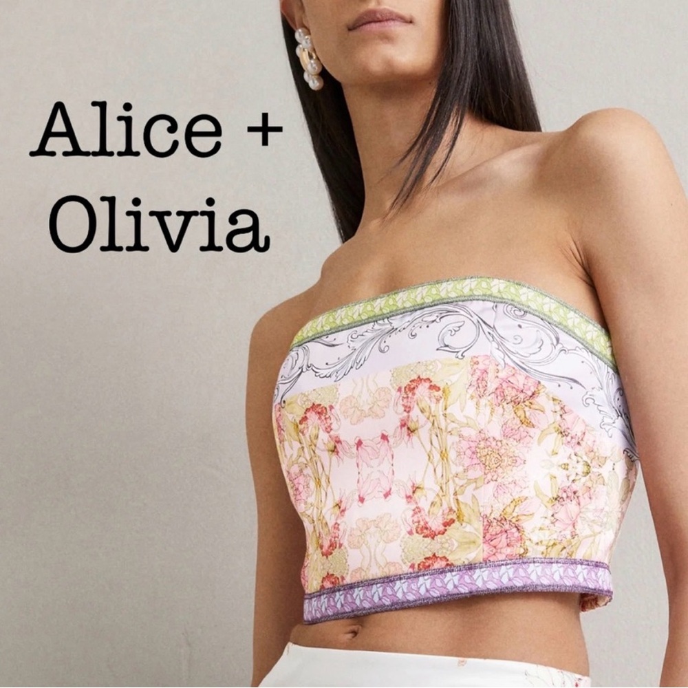 New Alice + Olivia Pastel Floral Strapless Crop Top Size 10